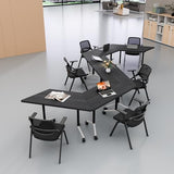 Usosidam Folding Conference Room Table with Wheels, Modular Mobile Trapezoidal Flip-Top Training Table for 2-8 Person, Space Saving Heavy Duty Seminar Meeting Tables for Office (8, Black2, 47.2in)