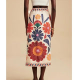 Talakeno Womens Floral Wrap Midi Skirt Summer Adjustable Tie Side Casual High Waist A Line Beach Boho Long Flared Skirts(Red,XS)