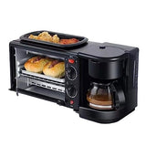 Electric Breakfast Station - 3-in-1 Non-Stick Grill/Griddle with Glass Lid, 2-Slice Toaster Oven & Coffee Maker, 30-Min Timer