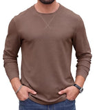 Askdeer Men's Waffle Long Sleeve T-Shirt Casual Lightweight Pullover Tees