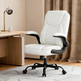 COMHOMA Comfy Office Chair, Home Desk Chair with Flip-up Armrests and Ergonomic Back - Heavy Duty PU Leather Executive Chair for Office Gaming, White