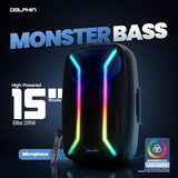 Dolphin Elite 2115R: High-Powered 15" Portable Bluetooth Party Speaker – Rechargeable with Multicolor LED Lights, XLR & AUX Inputs, Long-Lasting Battery, and Monster Bass
