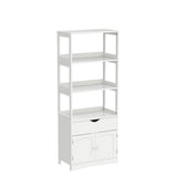 DICTAC Kitchen Pantry Storage Cabinets Freestanding Tall Bathroom Cabinet with Shelves and Drawer 64''H Sideboard Microwave Space Cupboard Organizer for Home Office,White, 23.62x13x64.06inch