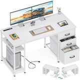 AODK 51 Inch Computer Desk with Drawers & USB Power Outlets - Reversible Home Office Desk with Storage Shelves