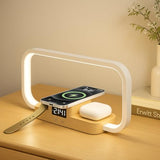 LED Bedside Lamp with Wireless Charger, 3 in 1 Touch Control Bedside Lamp, 5 Color Mode & Dimmable, Desk Lamps with Clock for Nightstand