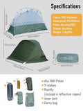 iClimb Ultralight 4 Season Solo Tent Waterproof with Snow Skirt Rainfly, Ground/Off The Ground Tent for Backpacking Camping Hiking Trekking Mountaineering (Green)