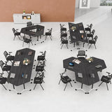 Usosidam Folding Conference Room Table with Wheels, Modular Mobile Trapezoidal Flip-Top Training Table for 2-8 Person, Space Saving Heavy Duty Seminar Meeting Tables for Office (8, Black2, 47.2in)