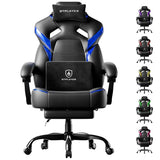 GTPLAYER Big and Tall Gaming Chair for Adults, Ergonomic Office Chair with Footrest, Heavy Duty 350 lbs Capacity, High Back, Premium Leather & Iridescent Trim, ACE-Armor, Black & Blue