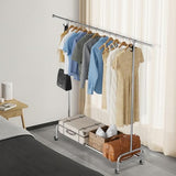 NEYCIL Standard Clothing Garment Rack with Wheels, 47.05" to 65.94" Adjustable Chrome Clothes Rack for Hanging Clothes, Portable Rolling Clothing Rack