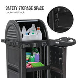 3-Shelf Commercial Cleaning Cart with Wheels, Housekeeping Caddy with Locker, Black, Great for Hotel, Stores, Schools