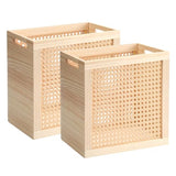 SiliFine 2 Pack Wicker Waste Basket Farmhouse Rattan Garbage Can Wood Trash Bin