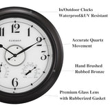 CLXEAST Illuminated Indoor Outdoor Clocks Waterproof 18 inch with Smart Night Light Sensor,Large Wall Clock with Thermometer & Hygrometer,Oil Rubbed Bronze Black,Spring Outdoor Decor