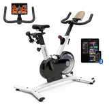 Freebeat Boom Basic Smart Indoor Cycling Bike, Swiss Design Space-Saving Exercise Bike for Home, Auto Resistance, Stationary Bike with Screen (Arctic White)