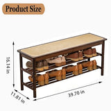 latifolia Shoe Rack Bench, 3-Tier Bamboo Shoe Bench with Breathable Rattan Seat Cushion, Shoe Storage Rack for Entryway(Walnut,39.70''L)