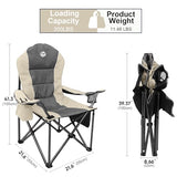 Northroad Oversized Portable Camping Chair, Full Padded Outdoor Folding Chair Support 350 LBS, Heavy Duty Lawn Chair with Cup Holder, Cooler Bag, Lumbar Support, Head Pocket for Adult-Beige