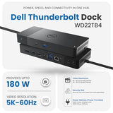 Dell WD22TB4 Thunderbolt 4 Dock 180W - 40Gbps, 3-Year Warranty, USB-C/USB-A Dell Docking Station with 180W Adapter
