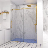 Shower Door,56-60" W x 74" H Frameless Single Sliding Shower Doors with Soft Close System,5/16" (8mm) Clear Tempered Glass with Nano Coating,Stainless Steel Hardware,Brushed Gold