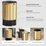 LEASYLIFE 2.6Gallon/10L Brass Bathroom Trash Can，Brushed Gold Bathroom Waste Basket，Golden Small Garbage Can