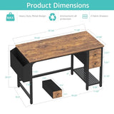 Computer Desk with Fabric Drawers, 47 Inch Desk for Small Space Home Office, Modern Simple Study Writing Table PC Desks for Bedroom, Rustic Brown