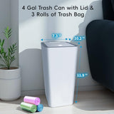 Lysam Small Trash Can, 3 Pack 4 Gallons Bathroom Garbage Can with Lid Press-Top