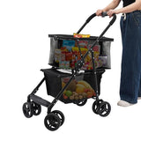 110lbs Heavy Duty Grocery Cart Portable Multi Use Grocery Carts Aluminum Removable Tote Bag Cart with 360° Swivel Wheels