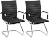 Yaheetech Faux Leather Office Reception Chair Without Wheels Mid Back Ergonomic Guest Chairs for Conference
