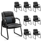 Waiting Room Guest Chair Set of 8, Leather Stationary Office Reception Chairs No Wheel