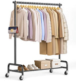 SLEEPING LAMB Heavy Duty Clothing Racks for Hanging Clothes Rack, 43" Wide Rolling Garment Rack Metal Clothing Hanger Rack with Wheels (Black)
