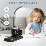 KDD 4 in 1 Desk Lamp with Wireless Charger - 360° Rotating Gooseneck Small Table Lamp with Pen Holder & Phone Stand, Adjustable White