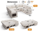 Vipbear 111" Modular Sectional Sleeper Sofa with Pull Out Bed, 8 Seat Chenille U Shaped Couch with USB Ports|Cup Holders|Side Table