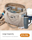 LOVEVOOK Puffer Tote Bag for Women, Quilted 15.6" Work Tote with Zipper, Large Travel Essentials Handbag with Cup Holder, Puffy Purse for Teacher, Nurse, Gym, Overnight, Carry On Shoulder Bag