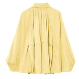 Talakeno Womens Puffed Bomber Jacket Casual Batwing Sleeve Lapel Collar Zip Shirts Oversized Pleated Streetwear Jackets(Yellow,L)