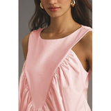 Hixiaohe Shirred Swing Tank Tops for Women Fashion Flowy Sleeveless Shirts Casual Crew Neck Blouse Loose Fit Ruffled Tops(Pink,XS)