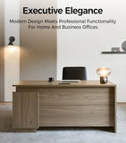 63" Executive Desk, Modern Office Desk with Storage Drawers & Power Outlets, Reversible L-Shaped Computer Desk
