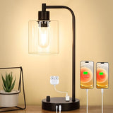 Table Lamp with USB A+C Ports and Outlet, Fully Stepless Dimmable Modern Nightstand Lamp
