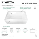 Kingston Brass Aqua Eden VTAP603622L 60-Inch Acrylic Alcove Tub with Left Hand Drain, White