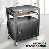 Steel AV Cart with Extra Storage, 24" X 18" X 20.7"-30" Height Adjustable 2-Layer Utility Rolling Projector Cart w/Wheels