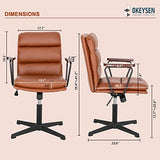Okeysen Office Desk Chair No Wheels, Swivel Chair with Retro Wooden Armrests, Criss Cross Legged Armless Computer Chair for Home Office