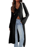AUGCONE Long Cardigan Sweaters for Women Chunky Open Knit Button Up Dress(Black, S