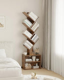SUNMORY 6 Tier Tree Bookshelf, Small Bookcase with Storage Cabinet, Modern Tall Narrow Bookshelves Organizer, Rustic Brown