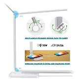 JOSTIC LED Desk Lamp with Wireless Charger, USB Charging Port, Desk Light with 10 Brightness, 5 Color Modes, White
