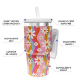 MigongBoyi 20-OZ Insulated Water Bottle,Insulated Stainless Steel Tumbler,Reusable Cold Drink Thermos,BPA-Free, Double-Wall Stainless Steel Water Bottle (Pink-Rainbow Flower, 20, Fluid Ounces)