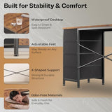 Huuger 63 Inch L Shaped Desk with Fabric Drawers, Computer Office Desk with Power Outlets and USB-C Port, Corner Desk with Storage Shelves