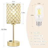 Hong-in Gold Lamps for Night Stands-Crystal Table Lamp with USB-C+A & AC Charging Ports
