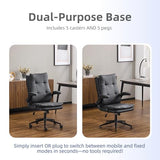 VINGLI Comfy Black Leather Office Desk Chair, Ergonomic High-Back Support Computer Gaming Chair with/No Wheels, Dual-Base