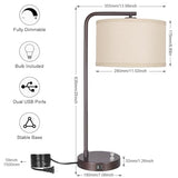Tall Table Lamp with USB C+A Ports, Fully Stepless Dimmable Modern Minimalist Bedside Nightstand Lamp