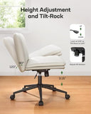 Marsail Armless-Office Desk Chair with Wheels: PU Leather Cross Legged Wide Chair, Comfortable Adjustable Swivel Task Chairs(Light Beige)