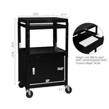 Bonnlo 3-Tiers Rolling AV Presentation Cart with Storage, Mobile Computer Utility Media with Keyboard Tray