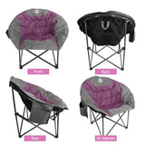 Northroad Folding Compact Camping Moon Chair, Outdoor Padded Saucer Round Chair w/Cup Holder Supports up to 300 lbs for Beach Hiking Fishing Picnic Lawn,Purple&Grey