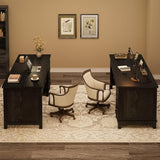 Home Office Desk with Power Outlets & USB Ports, 53.5 Inch Writing Desk with Adjustable File Cabinet, Workspace